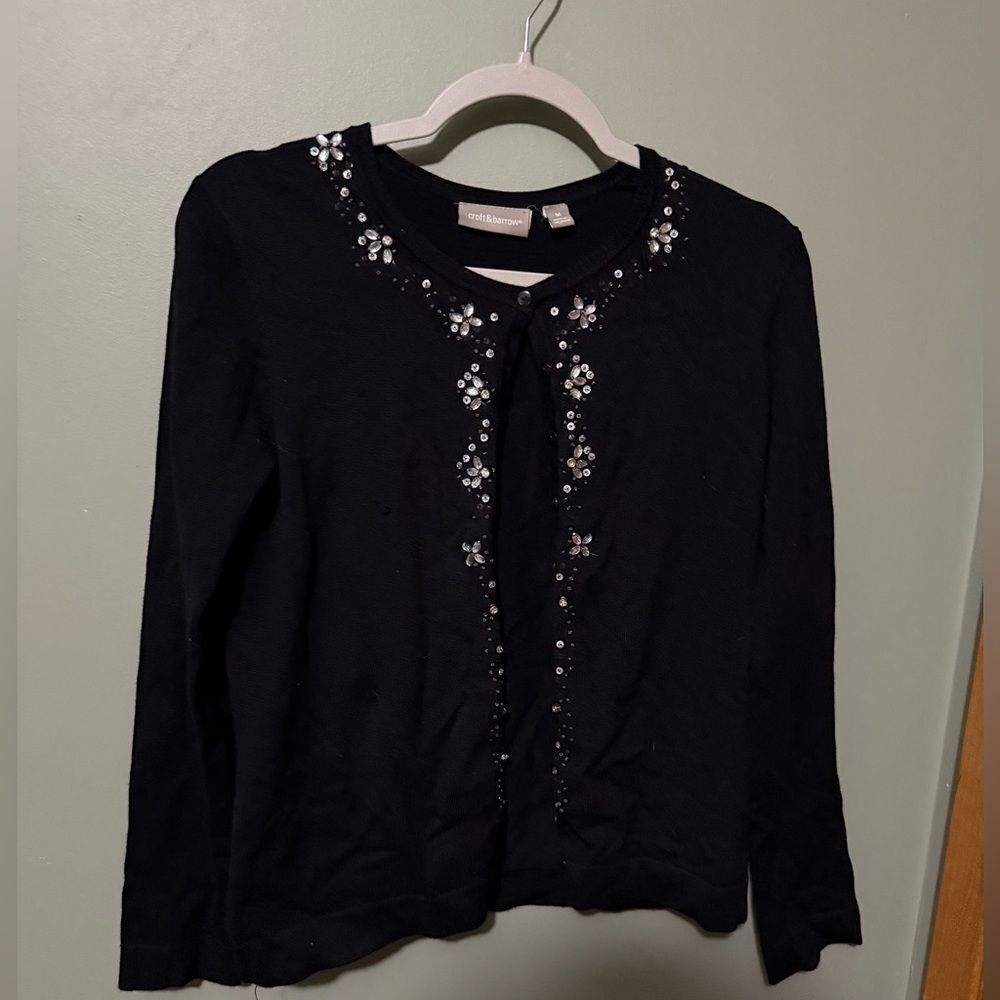 Croft and Barrow Button Down Beaded Cardigan Sweater Size M Black